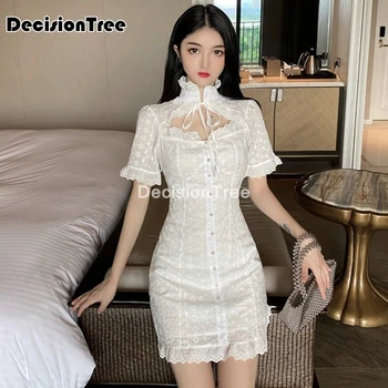 2021 chineză rochie femei elegante aodai stil de genunchi lungime qipao vestidos petrecere rochii de mireasa sexy split cheongsam dressup
