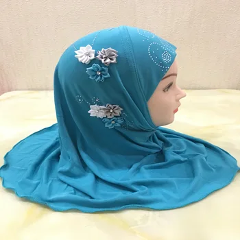 Cristal de Cânepă dintr-O Bucata Musulmane Hijab Pentru Copii Destul de Șase Tesatura Florale Diamante Instant Hijabs Pentru 2-7ani Fete vechi 50x48cm