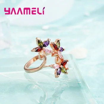 Cristal multicolore Inele pentru Femei Bijuterii de Lux a Crescut de Aur Inele de Flori de Nunta Logodna Accesorii Bague Femme