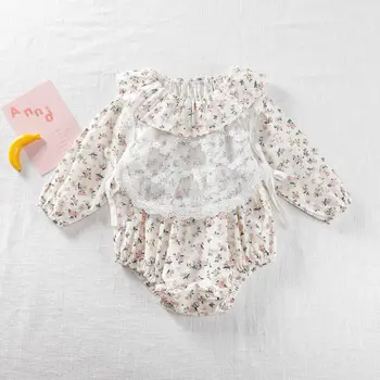 2020 Toamna Copil Nou-Născut Fete Costume Florale Imprimate Volane Guler Maneca Lunga Printesa Sugari Haine Fete Salopete