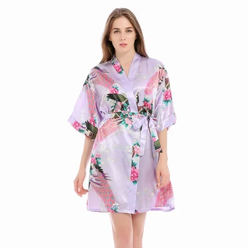Chineză Mireasa, domnisoara de Onoare Haine Femei Flori&Păun Kimono-Halat de baie Rochie Oversize XXXL Pijamale de Vara Cadou de Nunta cămașă de noapte