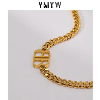 YMYW Trendy Litera B Cravată Colier pentru Femei din Oțel Inoxidabil 18 k, Bijuterii din Metal Farmecul Colier de Aur Bijoux Femme Cadou