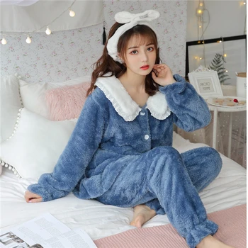Pijamale de Iarna noi Flanel cald pijamale coreean kawaii Pijama Set de Moda pijama mujer petrecere a timpului Liber Acasă Pânză pijamale femei 2 BUC