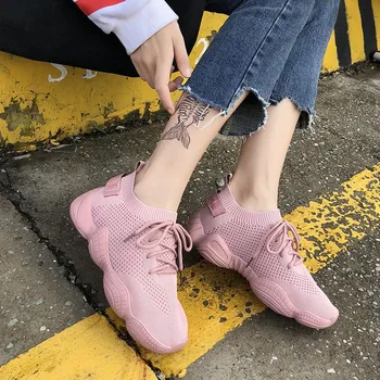 Femei Pantofi Ciorap Indesata Adidasi Casual 2019 Noua Platforma Plasă de dantela-up Pantofi Doamnelor Moda Femeie Pantofi Albi încăltăminte într-femme