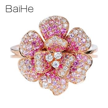 BAIHE Solid 14K Aur a Crescut cu 0,55 ct Naturale Roz Sapphirs 0.25 ct Diamante Femeile Nunta Bijuterii Fine de flori Pandantiv Inel