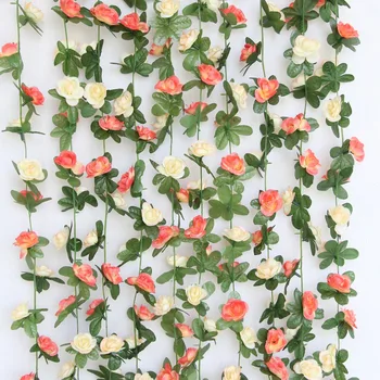 2.4 m de Mătase Floare Trandafir Șir Artificiale de Trandafir Flori de Trandafiri de Mătase Vița-de-vie cu Frunze Verzi Pentru Acasă Grădină Cameră Decor Nunta