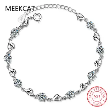 MEEKCAT Delicate Argint 925 Placat cu Dragoste în Formă de Inimă Bratari Pentru Femei Îndrăgostiților Cadou de Nunta Bijuterii S-b227