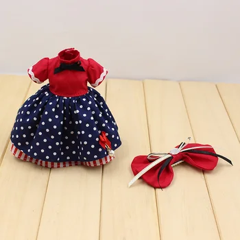 GHEAȚĂ DBS Blyth doll licca corpul de jucării haine arc nod roșu albastru rochie costum, haine