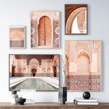 Arta De Perete Panza Pictura Marocan Arc Usa Veche Clădire Islamică Poster Moschee Imprimare Musulman Decor Modern Neînrămate