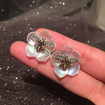 UNICE Real Argint 925 Floare de Cristal Cercei Stud pentru Femei Bijuterii Fine Perle de Epocă de Albine Petale Albe Cercei