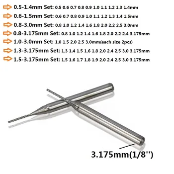 10buc 0.8-3.175 mm Frezare CNC Pic 3.175 mm Coadă PCB Set de freze Pentru Frezat Metale Carbură End Mill
