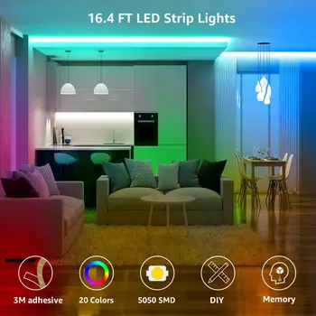 RGB Led-uri de Lumină pentru Camera de Decorare Dormitor Inteligent Benzi cu Led-uri 5050 de Culoare Alb-Neon Flexibil Casetă cu Muzică Bluetooth 44-Cheie Telecomandă