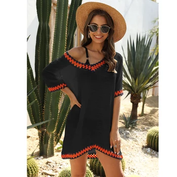 Femei Rochie de Plaja V-neck Maneca Scurta Acoperi Doamnelor Alb de Plajă, îmbrăcăminte de Vară 2020 Sifon de Acoperire-up-uri pentru Femei Tunică Neagră Up