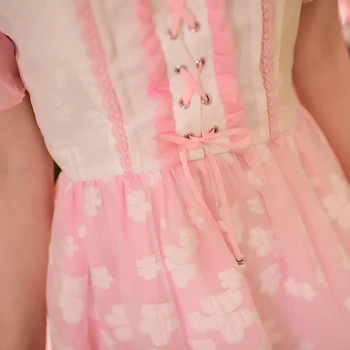 Printesa dulce lolita rochie Candy ploaie de Vara dulce stil Japonez Suferi centura de Rouă umăr lega rochie de șifon C15AB5793