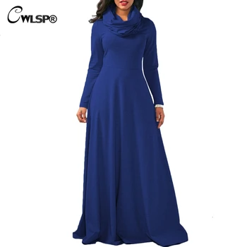 CWLSP Feminin 10 culoare Solidă Etaj Lungime rochie cu eșarfe Plus dimensiune Guler Casual, rochii Largi 2018 stil de Moda QZ2428
