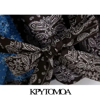 KPYTOMOA Femei 2020 Moda Cu Paisley Print Crossover Bluze Vintage Maneca Lunga in Interiorul Butoane de sex Feminin Tricouri Topuri Chic