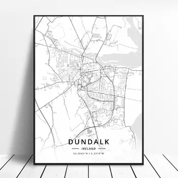 Drogheda Bray Dundalk Dublin Arklow Cork Irlanda Panza De Artă Harta Poster