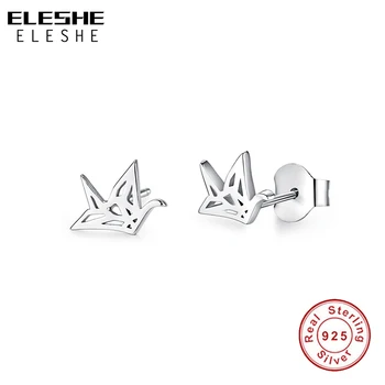 ELESHE Moda Argint 925 Cercei Minunat Origami Crane Stud Cercei pentru Femeile Păsări de Lux Cercei Bijuterii de Nunta