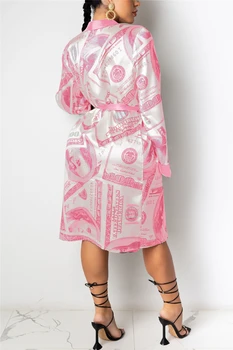 Femei din Satin Halat de Modă Dolar de Imprimare de Moda Confortabil Simplu Maneca Lunga, Matasoasa Kimono-Halat de baie Pijamale Cu Centura