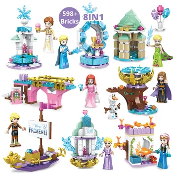Disney Frozen 2 Castelul Blocuri Elsa Anna Printesa Magic Castel de Gheață Cărămizi Set Jucarii pentru Copii Jucarii Bloc Cadou