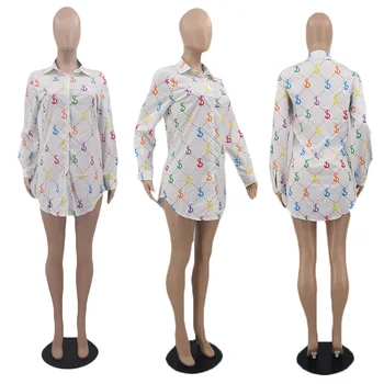 Femeile USD Chic Tipărite Camasa Bluza Maneca Lunga Butonul Detaliu Tricouri Topuri