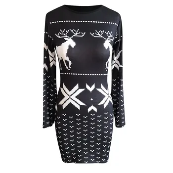Moda De Craciun Pentru Femei Rochii Tricotate Bodycon Imprimare Doamnelor Rochie Cu Maneci Lungi 2020 Toamna Iarna Femei Haine De Sărbătoare 2021
