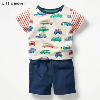 Puțin maven copii 2019 vara băieți copii haine de bumbac pentru copii marca seturi de mașini de imprimare cu dungi balena tricou + pantaloni scurți
