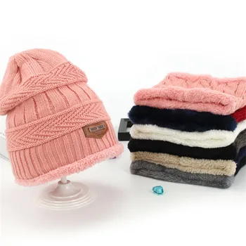 Noi Croșetat Toamna Iarna Plus Pălărie De Catifea Eșarfă Set Baby Boys Girls Copil Pălărie Femei Bărbați Pălărie De Iarnă Căciuli Copii Capac Eșarfă Set