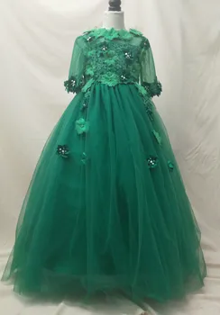 Drăguț Verde Smarald Fete Pageant Rochii Mâneci Scurte Pur Printesa Rochie de Bal Copil Formale Rochii Rochii Fete cu Flori pentru Nunta