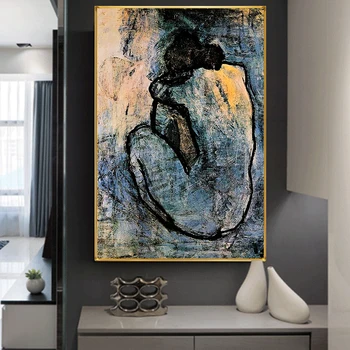Celebra Pictura Nud Albastru De Pablo Picasso Pictura Panza de Postere si Printuri de Arta de Perete Cuadros Imagini pentru Living Decorul Camerei