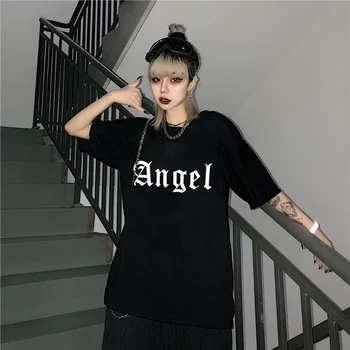 Harajuku Epocă Înger de Imprimare femei T-shirt cu Maneci Scurte Ulzzang Desene animate Gotice, Punk, Hip-Hop-coreean Streetwear Kawaii Feminin Topuri