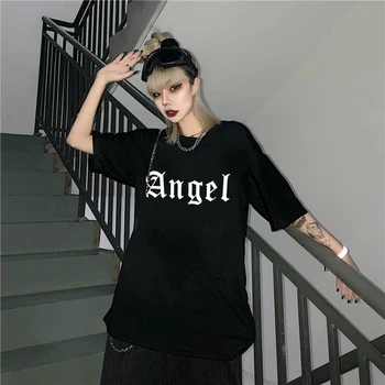 Harajuku Epocă Înger de Imprimare femei T-shirt cu Maneci Scurte Ulzzang Desene animate Gotice, Punk, Hip-Hop-coreean Streetwear Kawaii Feminin Topuri