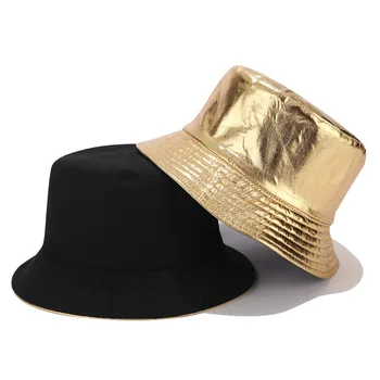 2020 Nou Aur și Argint Harajuku Reversibile Găleată Pălărie Bărbați Femei de Moda din Piele de Pescuit Capac în aer liber de Vară Pălărie de Pescar