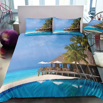 3Pcs Seturi de lenjerie de Pat 3D Digitale de Imprimare Personalizate Quilt Carpetă Acopere Stabilit Peisaj Mare Suprafață Plajă Acasa Regina King Plapuma fata de Perna