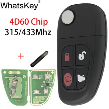 WhatsKey 4 Bottons Flip Pliere cheie de la Distanță Masina de Înlocuire 315/433mhz 4D60 chip Pentru Jaguar X-Type S-Type XJ XJR Netăiat FO21 lama