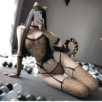 Noua Sexy Erotice, Lenjerie Sexy, Costume Sexy, Lenjerie Sexy Negru Dantelă Perspectivă Femei Lenjerie Teddy Cosplay Cat Uniform