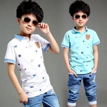 Haine de băieți 3-11T copii costum de vară pentru un baiat copii din bumbac tricou+blugi 2 buc/set copil haine baieti haine sport seturi de blugi