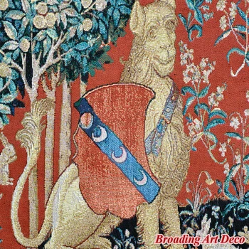 TOUCH - Doamna si Unicornul Medieval Tapiserie de pe Perete Jacquard Țese Goblen Acasă Decorare Arta de Bumbac 139*107cm