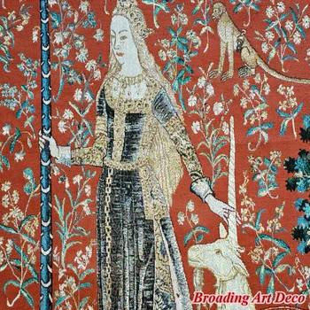 TOUCH - Doamna si Unicornul Medieval Tapiserie de pe Perete Jacquard Țese Goblen Acasă Decorare Arta de Bumbac 139*107cm