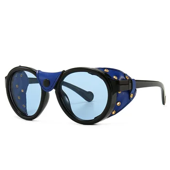 TEENYOUN 2021 Moda Rotund SteamPunk ochelari de Soare Pentru Femei Barbati din Piele Laterale Scut de Ochelari de Soare UV400 Ochelari de Oculos De Sol