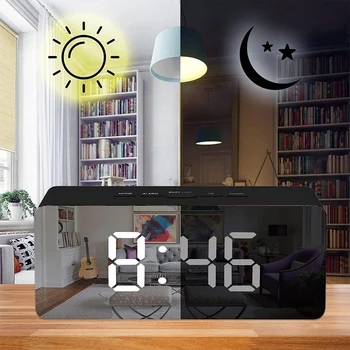 LED Oglindă Ceas Deșteptător Electronic de Afișare a Temperaturii Digital USB de Încărcare Snooze Ceas de Masa