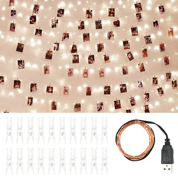 2M 20 LED-uri Foto Clip Șir Ghirlanda DIY Stralucitoare Foto Banner pentru Petrecerea de Ziua Decor Acasă Living Agățat de Perete Decor
