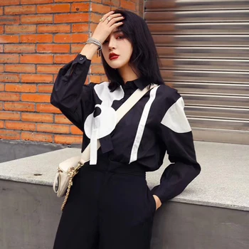 CHICEVER Elegant de Imprimare Color Lovit Bluza Femei Rever Guler Maneca Lunga Liber coreean Cămașă de sex Feminin Primăvara anului 2020 Haine de Moda Noua
