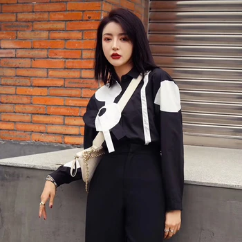 CHICEVER Elegant de Imprimare Color Lovit Bluza Femei Rever Guler Maneca Lunga Liber coreean Cămașă de sex Feminin Primăvara anului 2020 Haine de Moda Noua