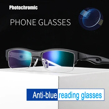 Anti-albastru Sport Fotocromatică ochelari de citit în aer liber color schimbarea Prezbiopie jumătate de Ramă de Ochelari Negru 2.5 1.50