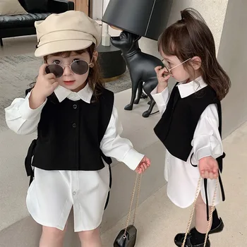 2020 toamna noua vesta camasa 2-bucata coreeană pentru copii fete costum de haine set