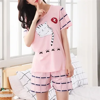 Fată tânără, cu Maneci Scurte din Bumbac, Pijamale Pentru Femei de Vară Drăguț Casual cămașă de Noapte Serviciu Acasă Scurt Pijamale M-2XL