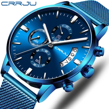 Mens Watch CRRJU de Lux cu design Elegant pentru Bărbați din Oțel Inoxidabil Ceas de mână pentru Bărbați impermeabil Militar Data de Cuarț ceasuri relogio masculino