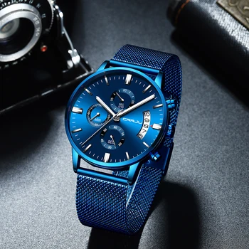 Mens Watch CRRJU de Lux cu design Elegant pentru Bărbați din Oțel Inoxidabil Ceas de mână pentru Bărbați impermeabil Militar Data de Cuarț ceasuri relogio masculino
