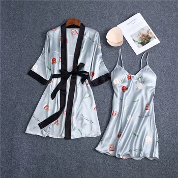 Halat seturi 2020 flori imprimate de vara pentru femeie pijamale de mătase set de Două piese de origine dormit topuri Japonezi rochie pentru fata Phoentin FG101